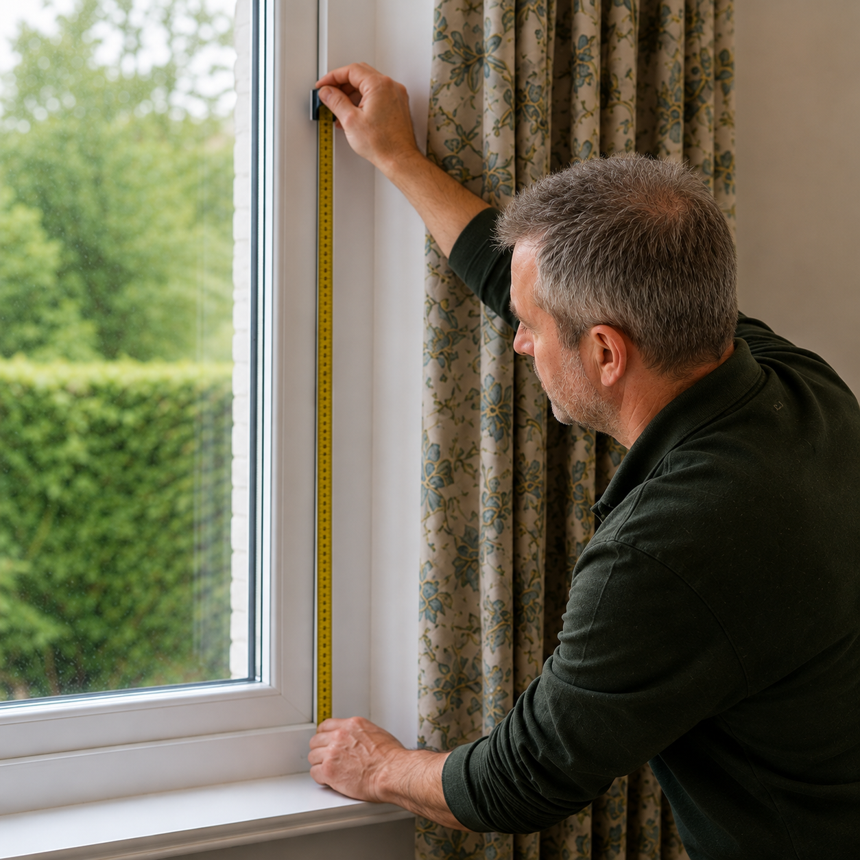 Soft Options measuring a customer's window for bespoke curtains
